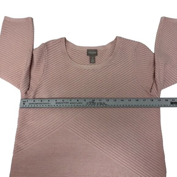 Chico's Size 1 Pink Textured Ribbed Pullover Sweater 3/4‎ Sleeve - Picture 6 of 8